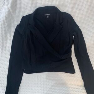 Express Black Wrap-Front Long Sleeve Top